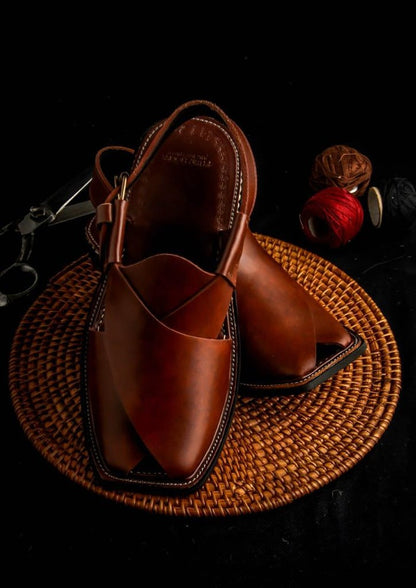 Brown leather Peshawari shoes