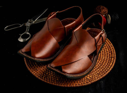 Brown leather Peshawari shoes