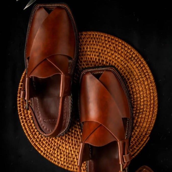 Brown leather Peshawari shoes